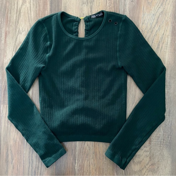 Zara Forest Green Open Back Top with Neon Yellow Tie - Picture 8 of 11